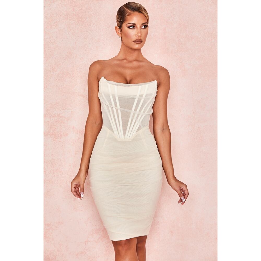 House of CB Leila Ivory Mesh Strapless Corset Dress